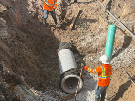 Commercial underground utility installation on a job site